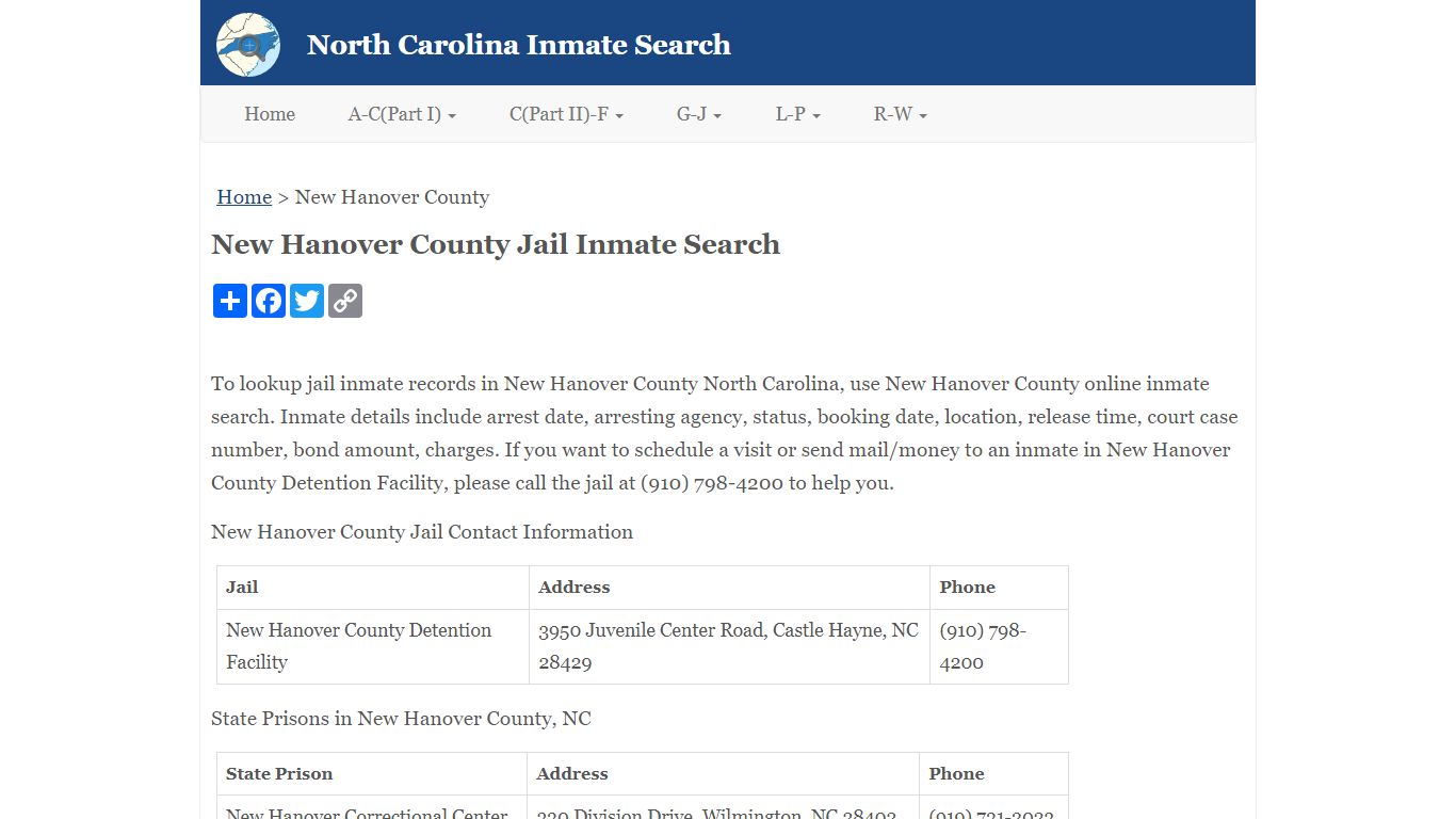 New Hanover County Jail Inmate Search